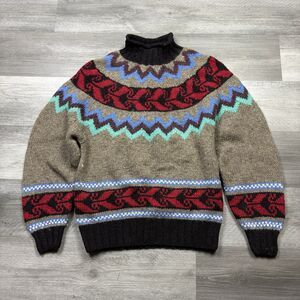 Banana Republic Safari Mens Vintage Sweater Large Wool Handmade Aztec Turtle